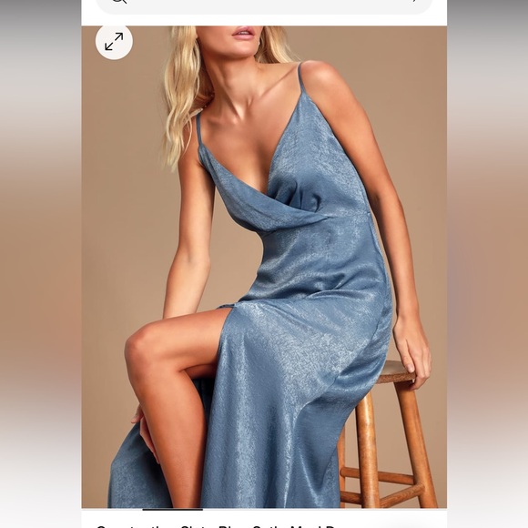 Lulu’s Constantine Slate Blue Satin Maxi Dress - Picture 2 of 6